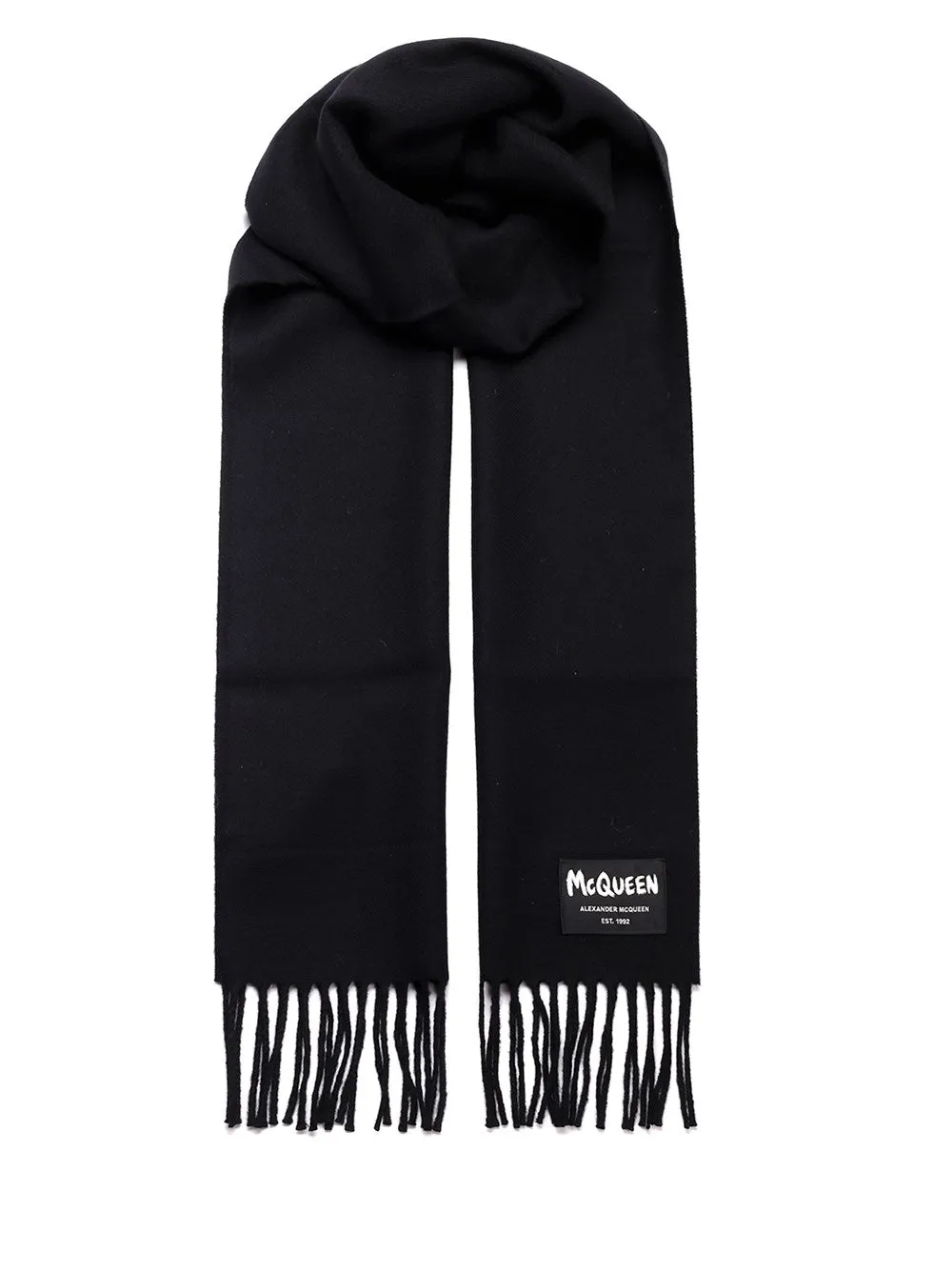Alexander McQueen Graffiti Logo Fringed Scarf