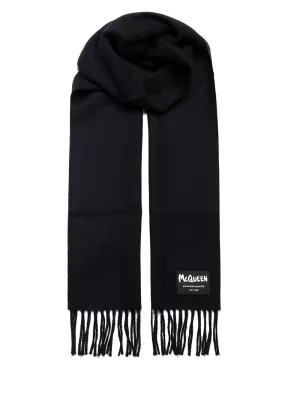 Alexander McQueen Graffiti Logo Fringed Scarf