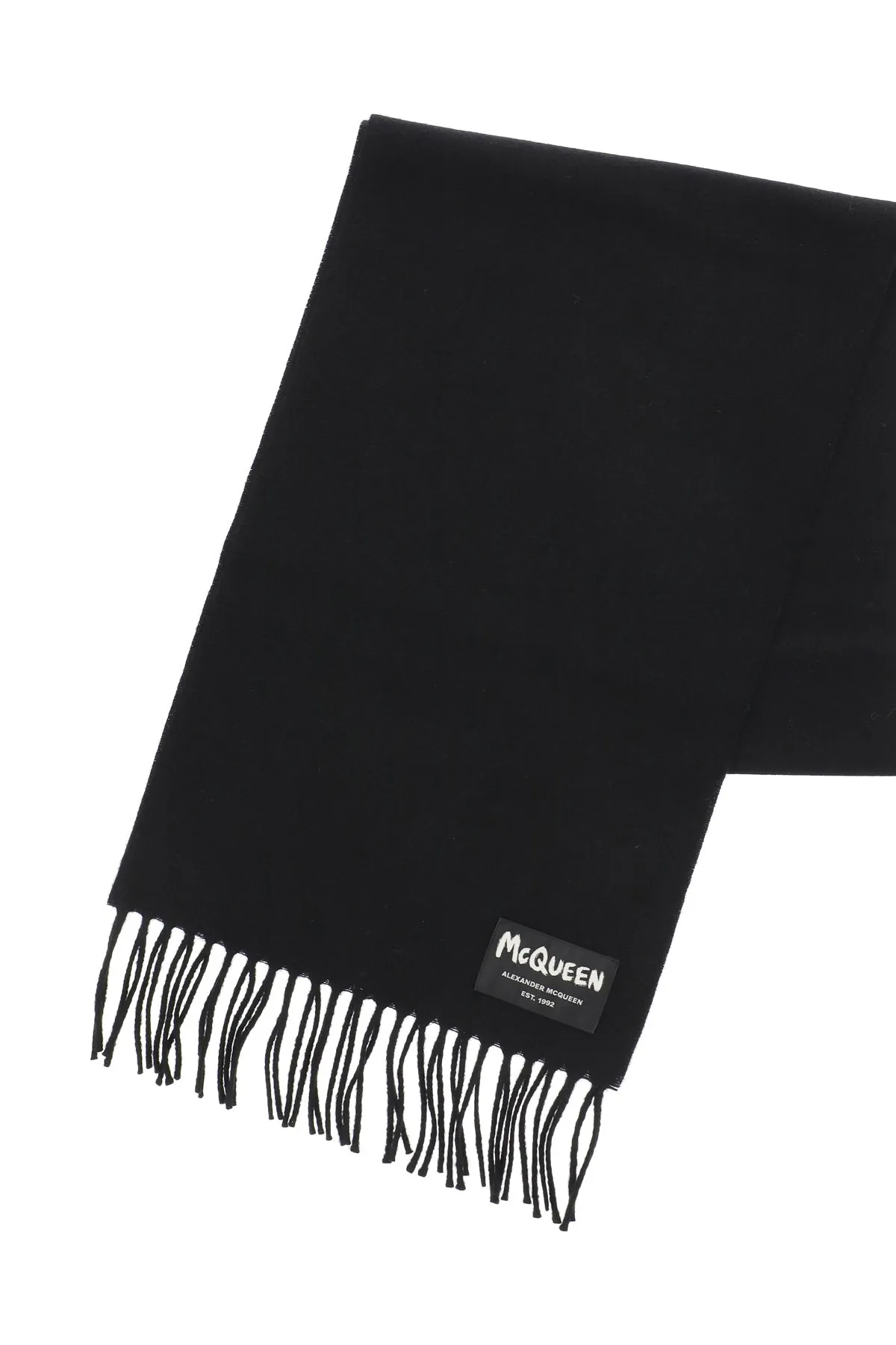 Alexander McQueen Graffiti Logo Fringed Scarf