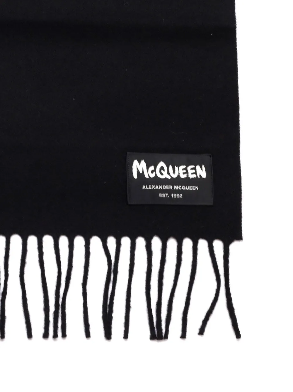 Alexander McQueen Graffiti Logo Fringed Scarf