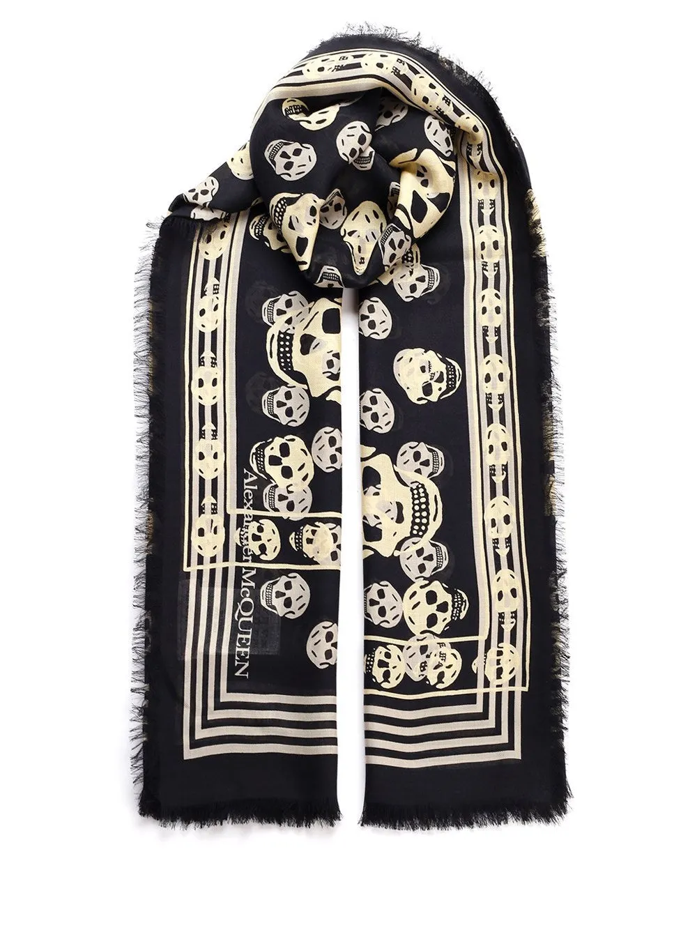Alexander McQueen Skull-Printed Striped Border Scarf