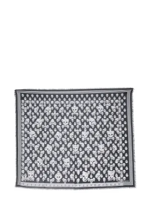 Alexander McQueen Skull-Printed Striped Border Scarf