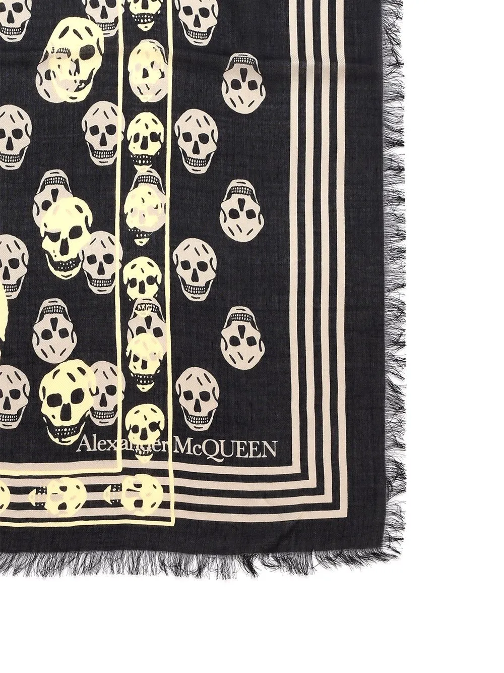 Alexander McQueen Skull-Printed Striped Border Scarf