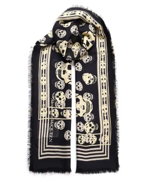 Alexander McQueen Skull-Printed Striped Border Scarf