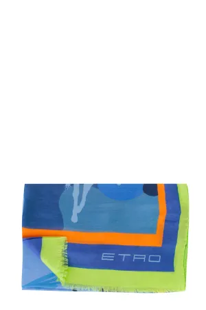Etro Camouflage Printed Frayed Edge Scarf