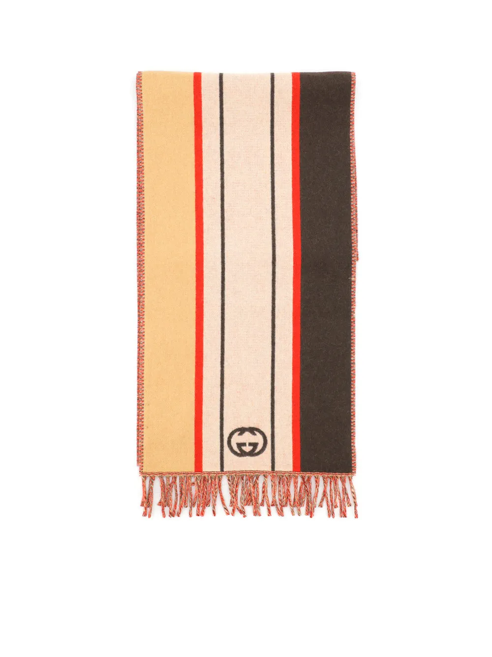 Gucci Interlocking G Striped Fringed Edge Scarf