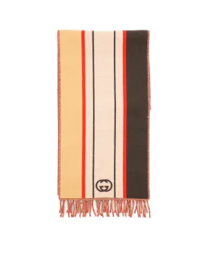 Gucci Interlocking G Striped Fringed Edge Scarf