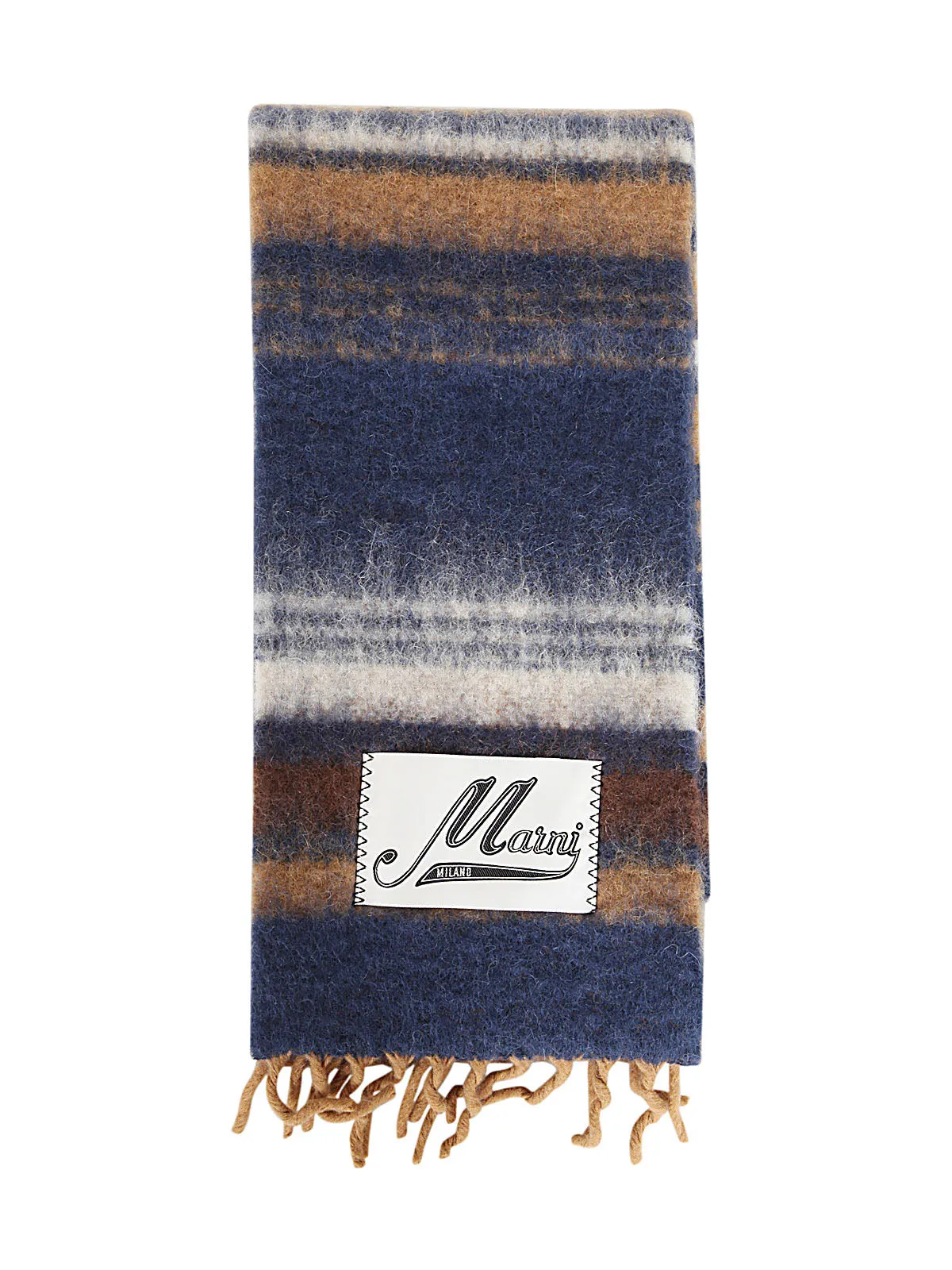 Marni Logo Patch Fringed Scarf