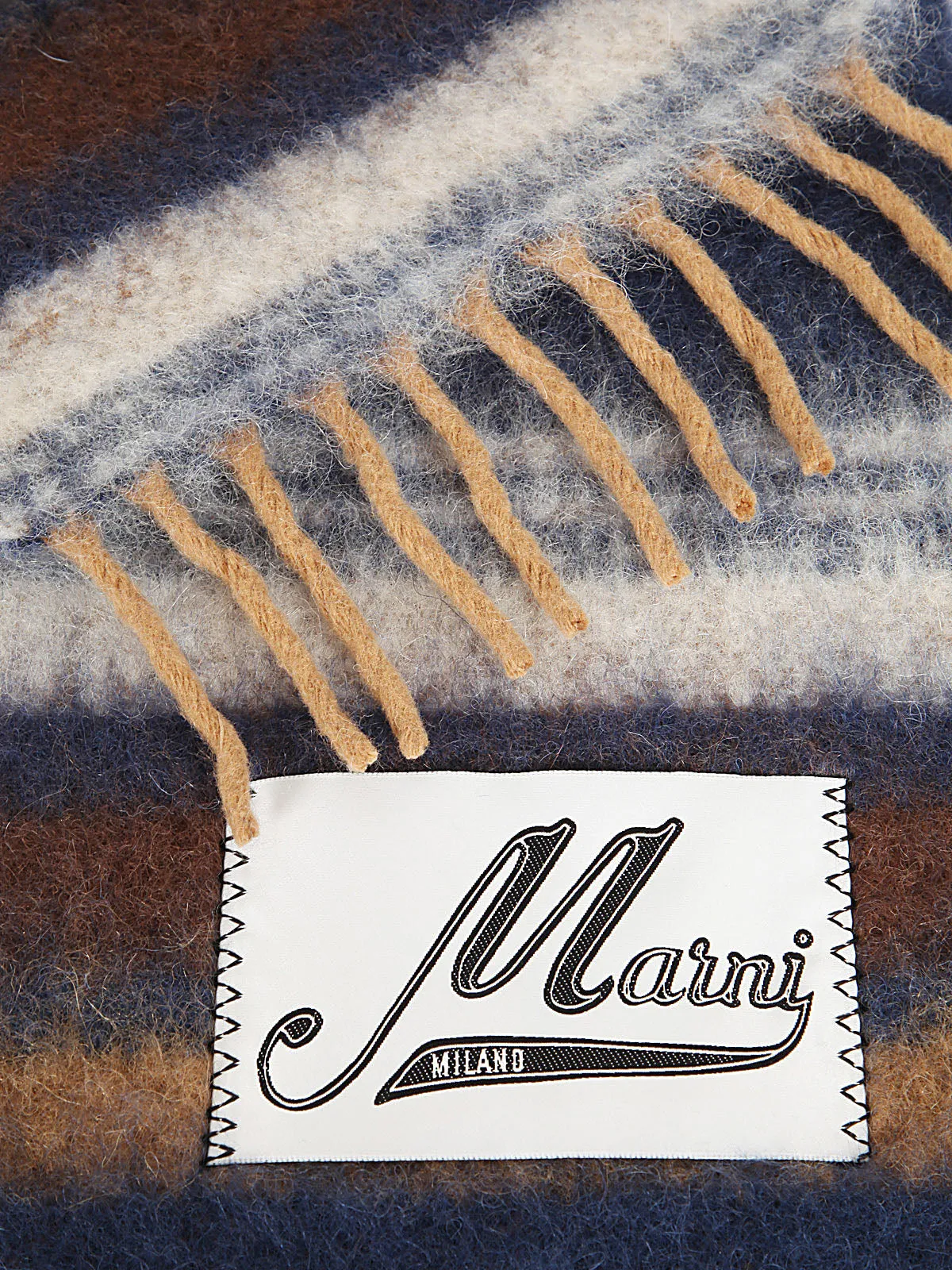 Marni Logo Patch Fringed Scarf