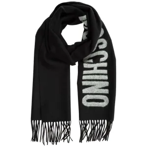 Moschino Contrasting Logo Fringe Detailed Scarf