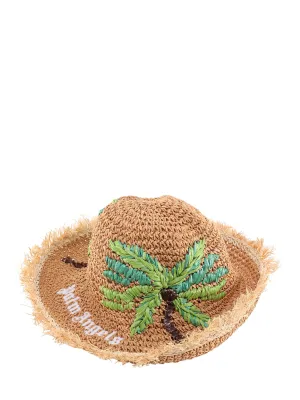 Palm Angels Logo Embroidered Frayed Edge Sun Hat