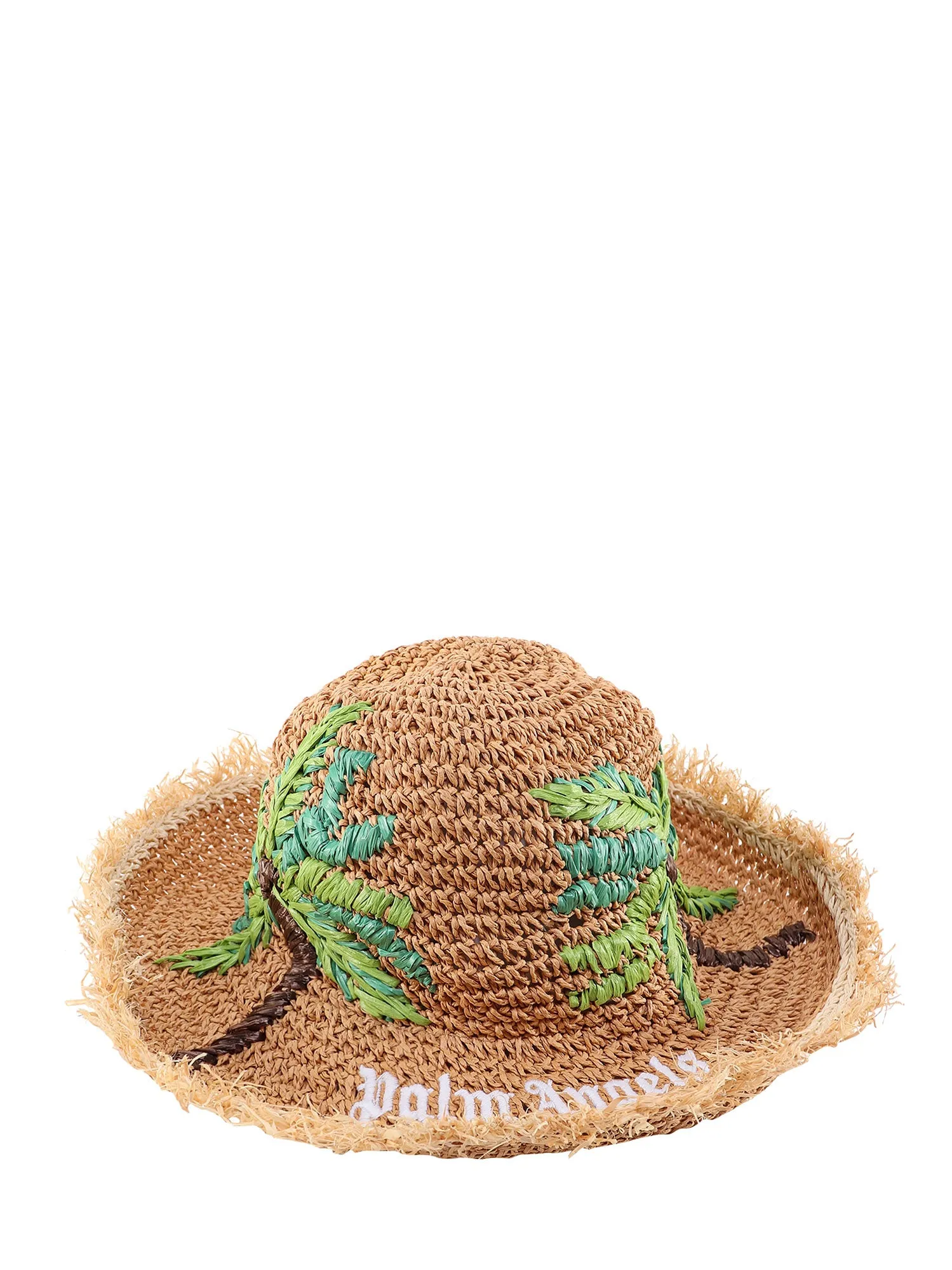Palm Angels Logo Embroidered Frayed Edge Sun Hat