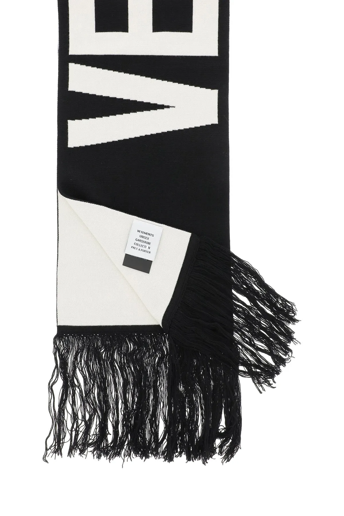 Vetements Logo Intarsia-Knit Fringed Scarf